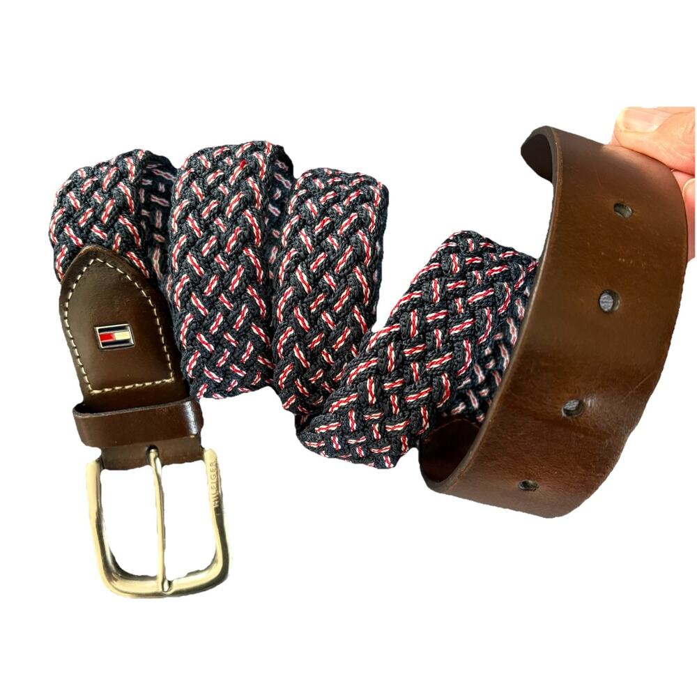 Tommy Hilfiger Stretchy Braided Woven Belt Size 34-36 Red, White & Blue